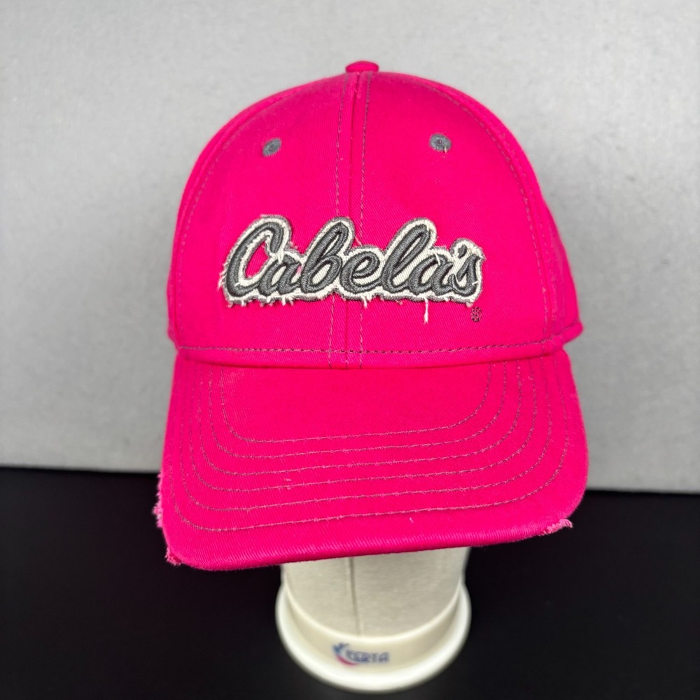 Cabelas Womens Pink Ball Cap Hat One Size Fits Most OSFM Distressed Script Logo